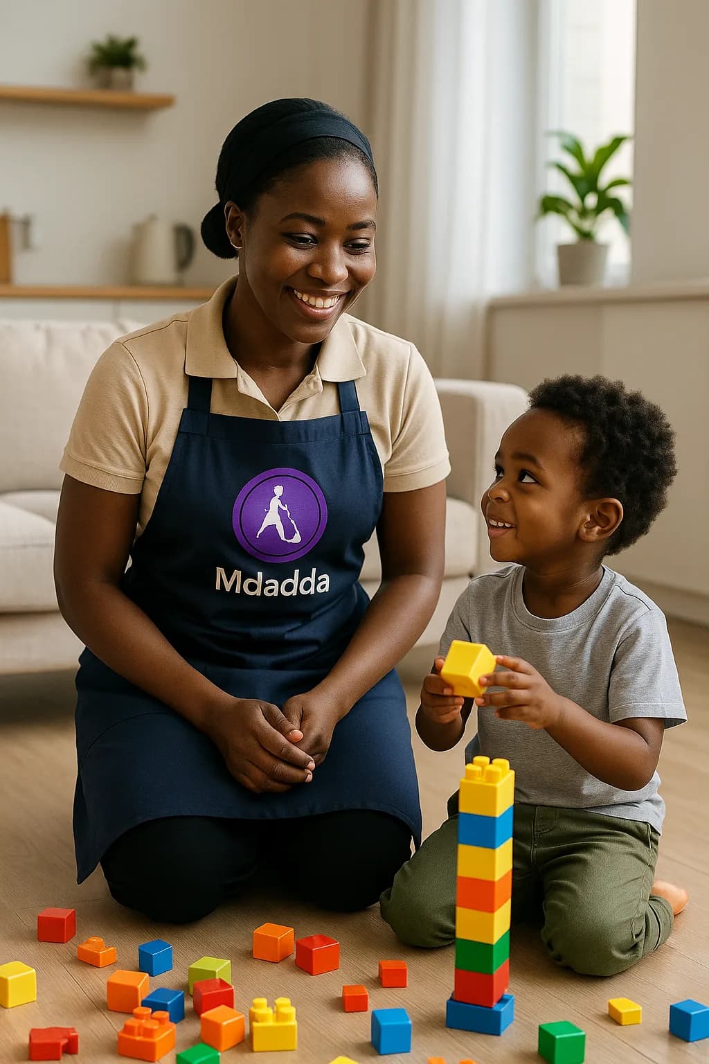 A Mdadda helper practising childcare skills during an Academy course